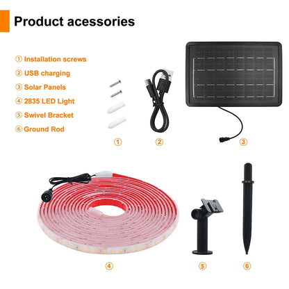 24V LED Light Strip Solar Waterproof 8 Modes 2835 120LEDs/m White Red Green Blue Flexi Lamp IP68 Party Garden Outdoor Decoration