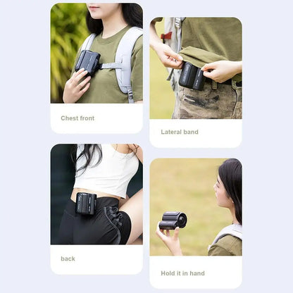 Outdoor waist hanging fan, 3-speed strong wind handheld, portable USB belt clip neck fan, suitable for outdoor travel