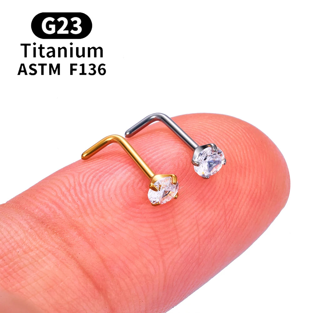 1/10PCS ASTM F136 G23 Titanium Piercing Nose Stud 20G L-Shape Nariz Studs With Zircon 2-3mm Nose Rings Nostril Piercing Jewelry