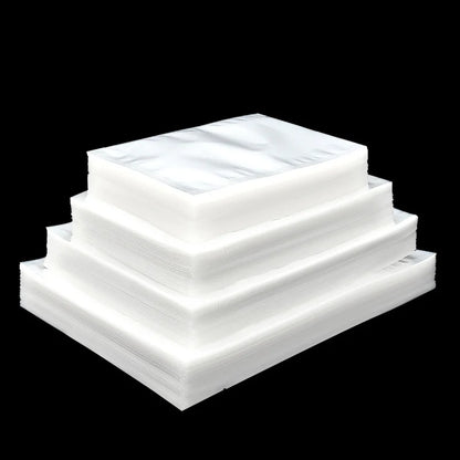 100 transparent plastic open pockets for storing food, meat, fish, fruits, and snacks, with customizable logos,