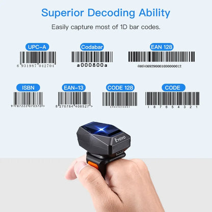 Eyoyo EY-016 Finger Ring Barcode Scanner Mini Wearable 3-in-1 USB Wired & 2.4G Wireless QR Reader for Store Warehouse Scanning