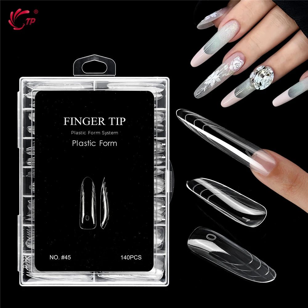 TP New 70pcs/140pcs Clear Nail Dual Form Full Cover Nail Extension System Quick Building Gel Molds False Nail Tip Manicure Tools