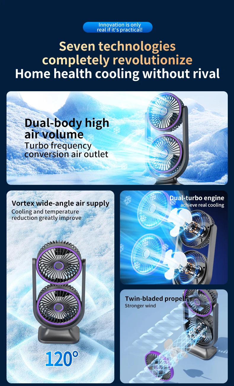 TINSOL 2026 New Dual-Head Desktop Fan, High-Power Air Circulation Fan, Office and Dormitory Double-Layer Fan