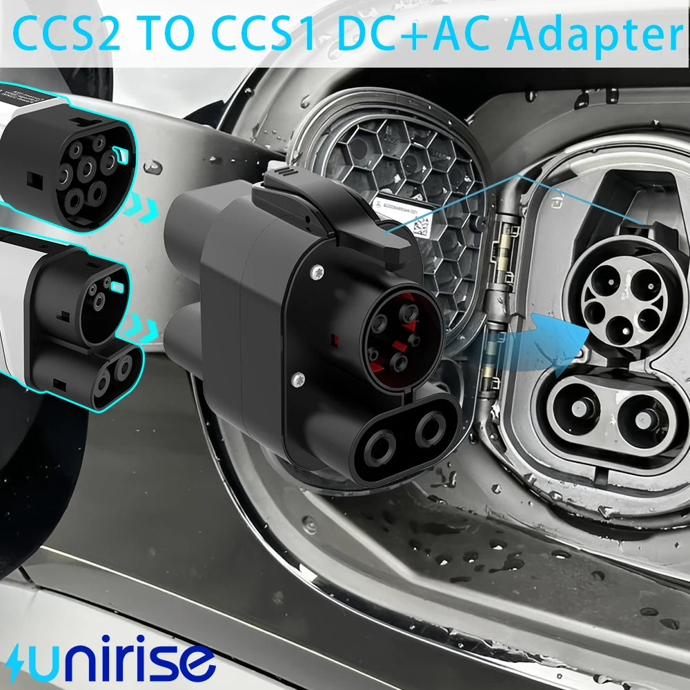 Unirise CCS2 To CCS1 EV Adapter 250kW 250A 1000v DC+AC Charger Connector CCS Combo 2 to CCS1 Fast Electric Car Charging Adapter