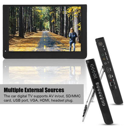 NEW 12in Color Screen 1080P Car Digital TV ATV/UHF/VHF Stereo Surrounding Car Television Mini Television Portable