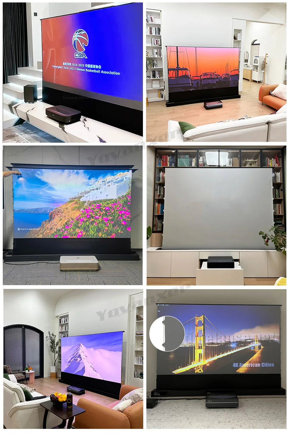 2025 New 120 inch ALR Rejecting Motorized Electric Tab Tension Floor Rising Projector Screen Square Shell  for UST Projector