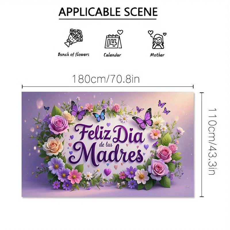 Spanish Mother's Day banner with roses and butterflies - suitable for home, graduation, indoor/outdoor, and holiday occasions