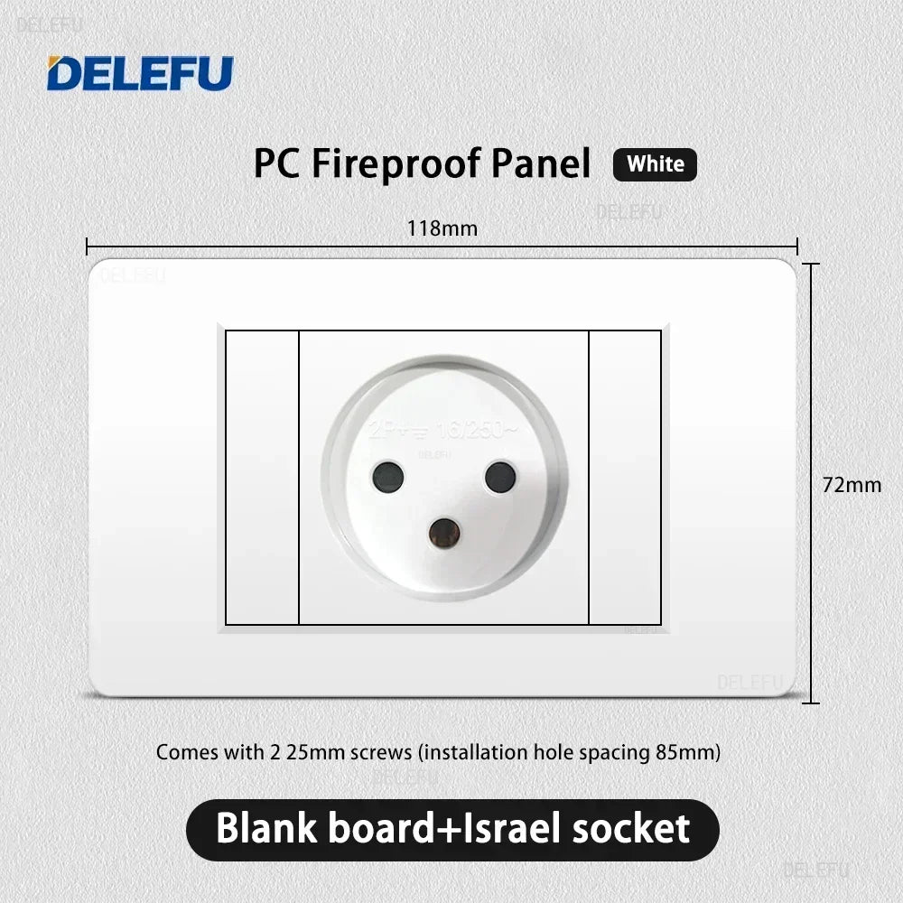 DELEFU White Retardant PC Israel USB Type C Fast Charging Wall Socket Light Tuya Wifi Smart Switch Sat TV Tel Doorbell Curtain