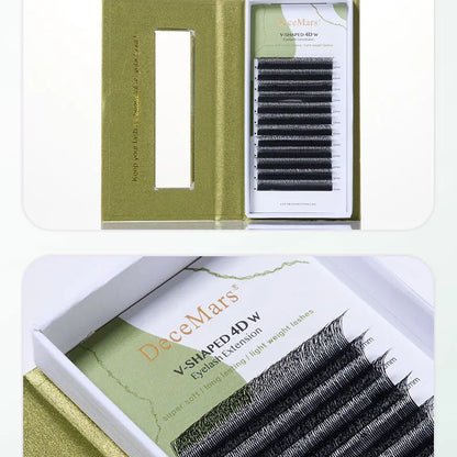 DeceMars V-shaped 4D eyelash extensions Matte Black 12 Rows/Tray for Makeup