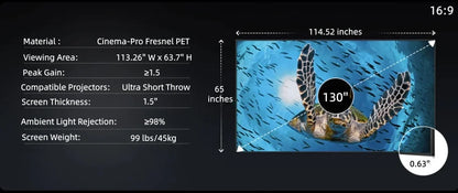 F16UST New Gen Cinema-Pro Fresnel PET ALR Projection Screen for UST Laser Projector Fixed Frame Screen 16:9 8K UHD