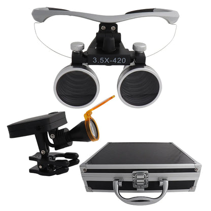 Dental Loupes Dental Magnifier Dental Lab Medical Loupes Magnification Binocular 2.5/3.5x420 Headlight Headlamp 5W Set Metal Box
