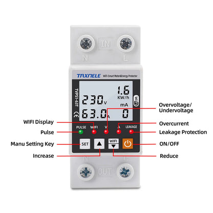 63A TUYA  WiFi Smart Earth Leakage Over Under Voltage Protector Relay Device Switch Breaker Energy Power kWh Meter Smart Life