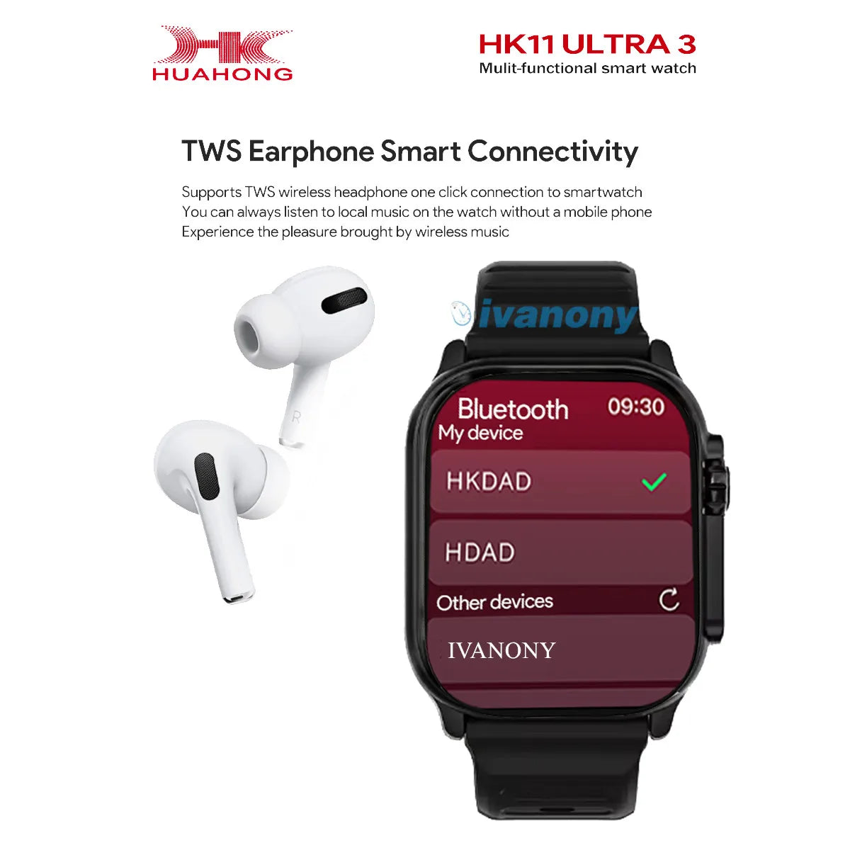 Smart Watch HK11 Ultra3 Schedule Reminder Support TWS Earphone Connect Network Sharing AI Robot Offline Voice Wake up Smartwatch