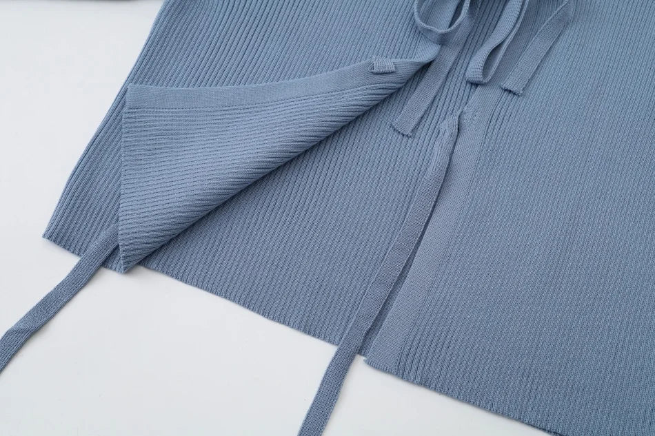 AS  SS26 summer Teen Girls Blue Knitted Cardigan + Plaid Sleeveless Maxi Dress holiday looks