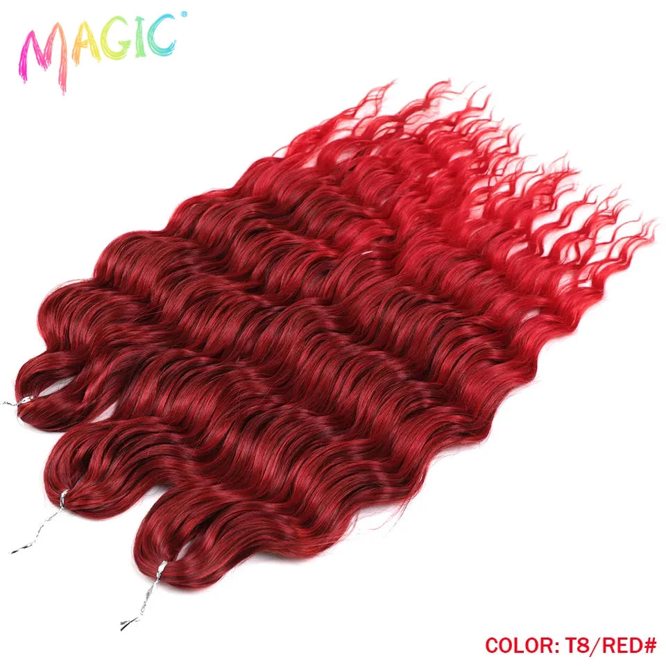 Anna Synthetic Hair 24 Inch Water Wave Braiding Hair Extensions Ombre Blonde Deep Wave Afro Curl Twist Crochet Hair for Women