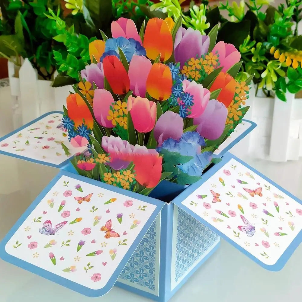 New 3D Pop Up Bouquet Flowers Happy Mother's Day Card 3D Greeting Cards Birthday Postcard Thank You Girlfriend Teacher Gifts