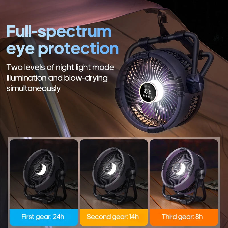 Multifunctional 6 in 1 Outdoor Camping Fan 20000mAh Desktop Air Circulator Wireless Ceiling Electric Fan with Hook and LED Light