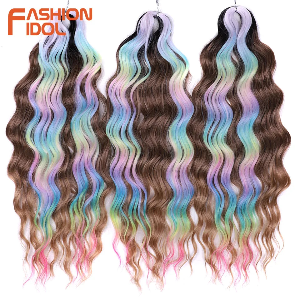 Anna 24 Inch Synthetic Hair Water Wave Braiding Hair Extensions Ombre Blonde Deep Wave Afro Curl Twist Crochet Hair for Women