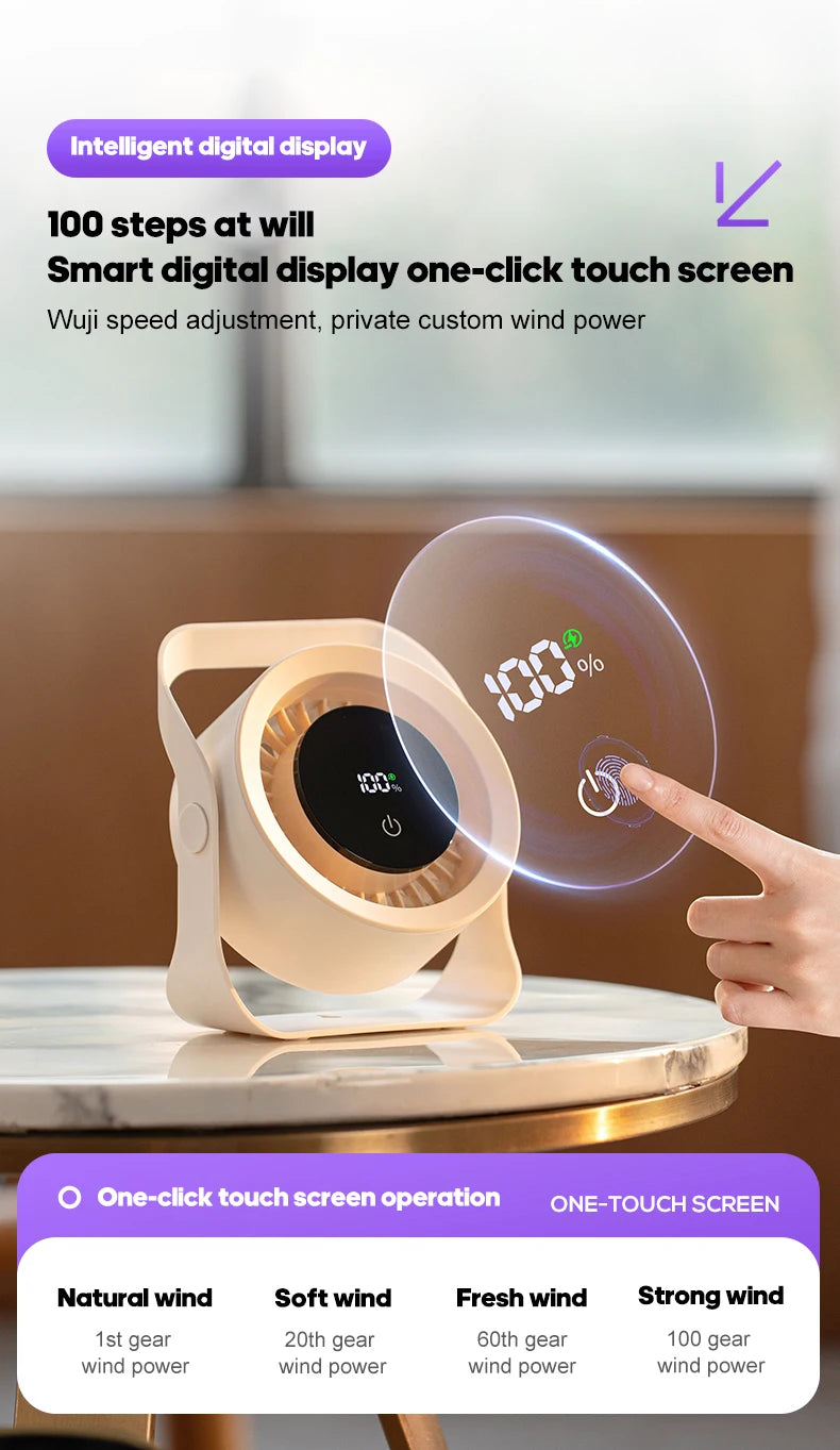 4000mAh Outdoor Desktop Fan Angle Adjustable 100 Speeds Wall Mount Portable Fan With Remote Control and Touch Screen Cooling Fan