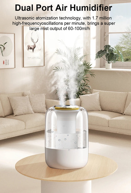 Air Humidifier 2.2L Large Capacity Home Humidifier Mute Mist Maker Double Nozzle Usb Humidifier for Bedroom with LED Night Light