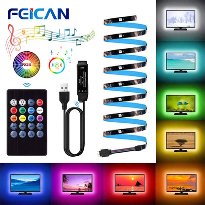 LED Strip Light 5050 USB Flexible Lamp TapeSound Sensor RGB Ribbon 1M 2M 3M 4M 5M DC5V Decoration TV BackLight