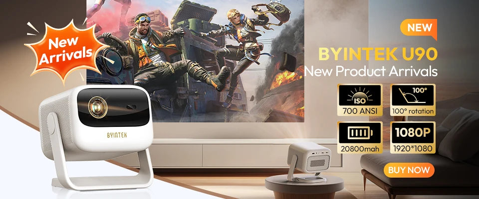 BYINTEK R90 Max Full HD 1080P Projector 4K DLP 2200 ANSI Lumens Android TV 11.0  3D 4K Supported Smart  Home Theater  Projector
