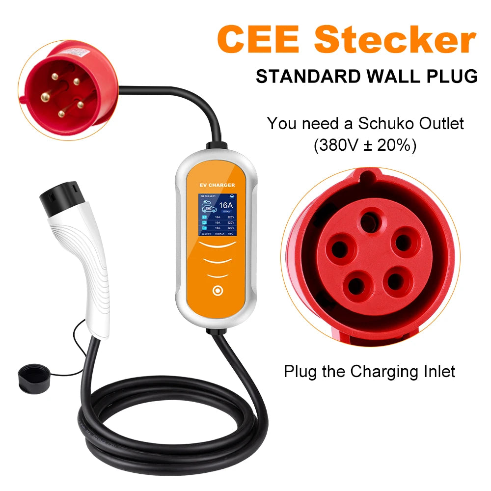 Type 2 Portable EV Charger Appointment time 11KW 16A 3 Phase EVSE Charging Box Cable CEE Plug for Electric Vehicle Car