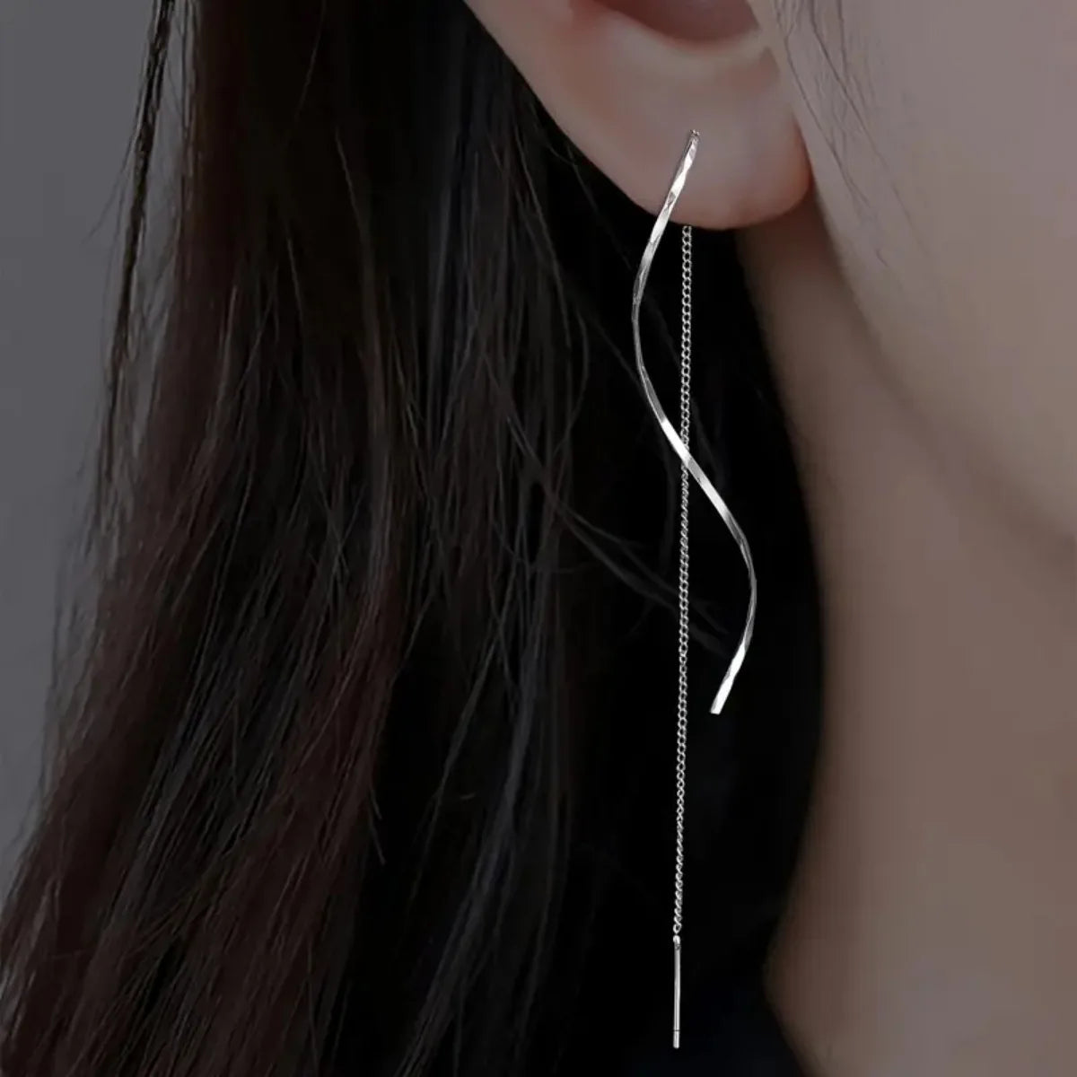 Simple wave long exquisite ear line earrings for women, trendy spiral tassel temperament earrings for women, earrings for women