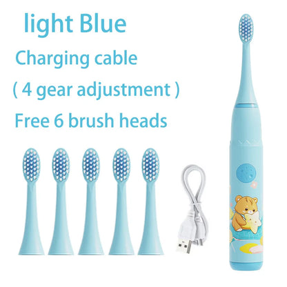 Children Electric Toothbrush Cartoon Kids With Replacement Head Ultrasonic  IPX7 Waterproof Rechargeable Sonic Toothbrush