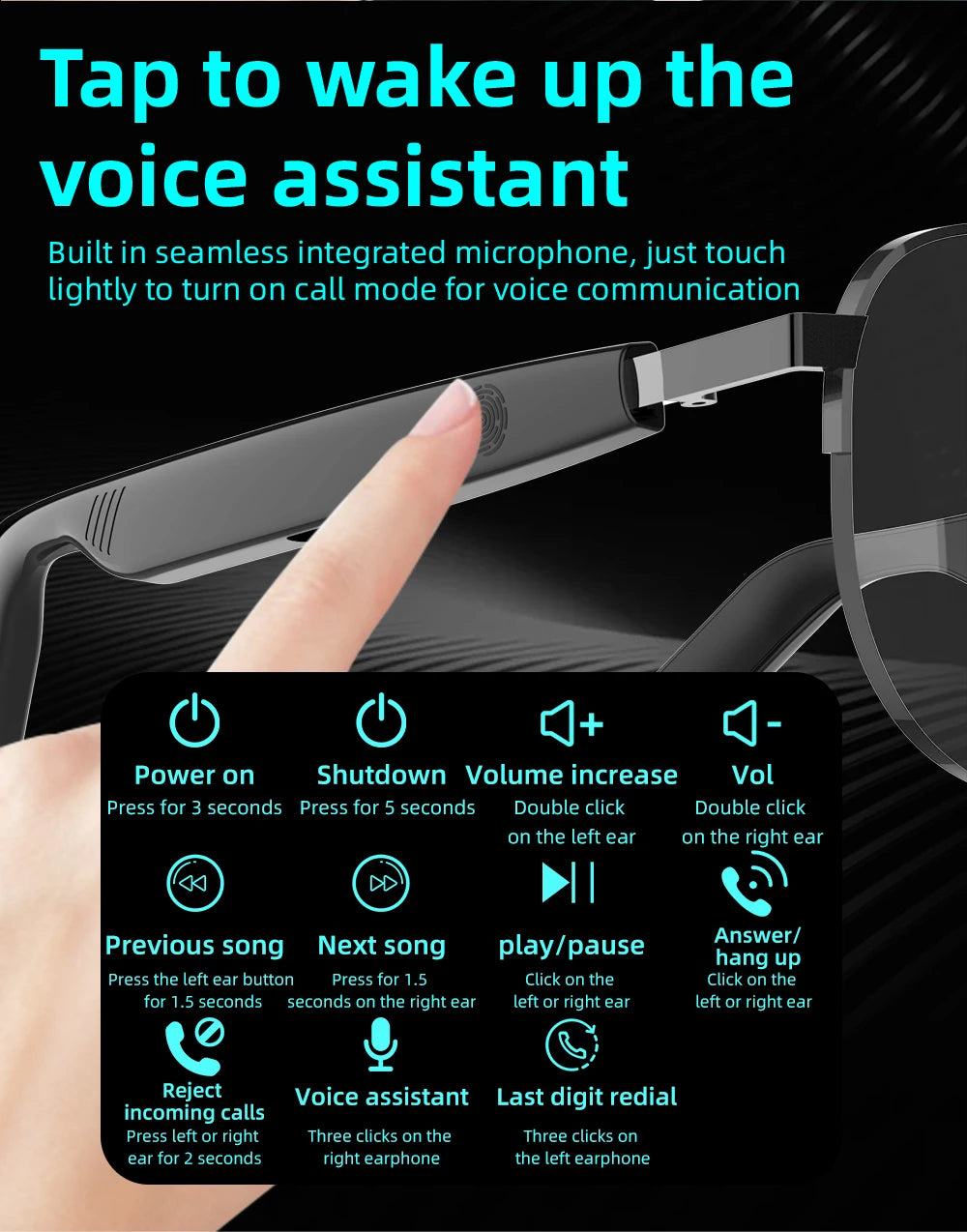 New Styles Fashion SG-15 Pro Smart Glasses Anti Blue Light Audio Glasses Portable Music Stereo For Sports Riding Sunglasses