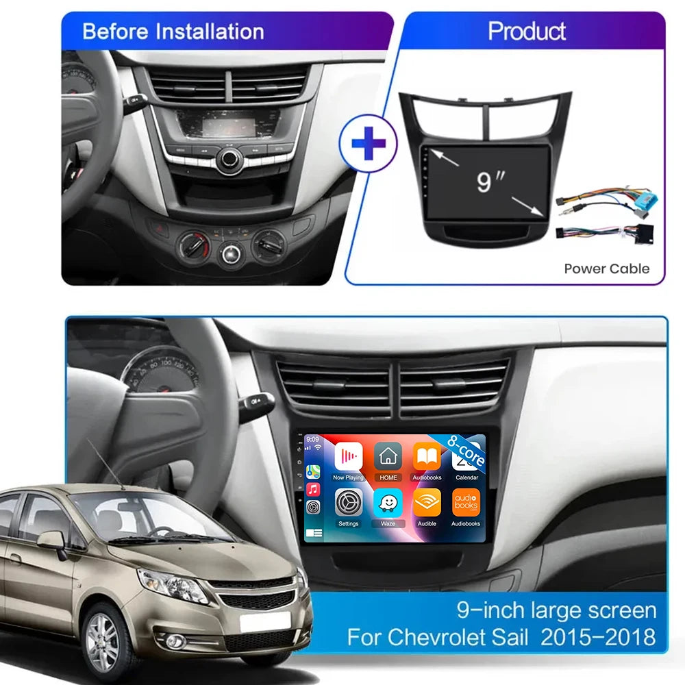 For Chevrolet Sail aveo 2015 2016 2017 2018 2019 2020 2022 carplay Android 15 DSP 2 din 4G NET Car Radio Multimedia Video Player