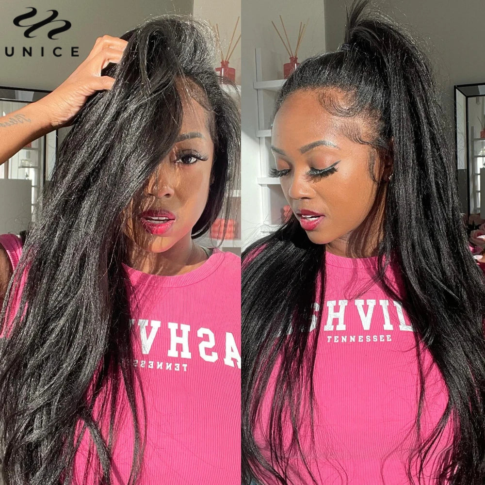 Unice Hair Yaki Straight Hair Bundles 1/3/4 PCS Bundles 100% Human Hair Sew In Quick Weaves Hair Extensions 100G Per Bundle