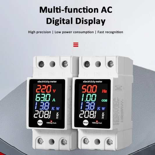 ZS-6035VAKW Digital Energy Meter Din Rail Electricity Usage Monitor AC30-400V Voltmeter Ammeter Watt Kwh Frequency Power Meter