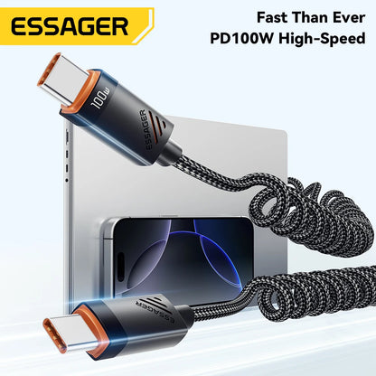 Essager Car Spring Type C Cable  For iPhone 16 15 Xiaomi Samsung 100W PD Fast Charging For Macbook iPad Type C to Type C Cable