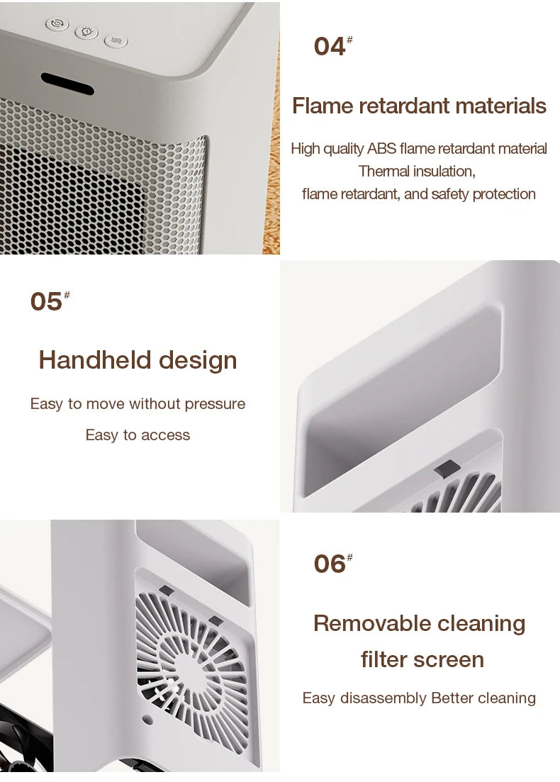 Portable PTC ceramic electric heater with multi-stage adjustment, silent, small household fan and night light heater.
