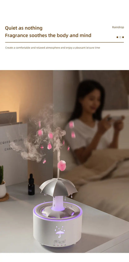 New Creative Rotating Raindrop Aromatherapy Machine Rain Cloud Humidifier Heavy Fog Quantity Colorful Moving Head Humidifier