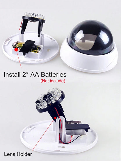 1PC Dummy Fake Camera with LED Red Light, Battery Operated, No Wiring Required, Indoor Outdoor Fake Dome Security Camera