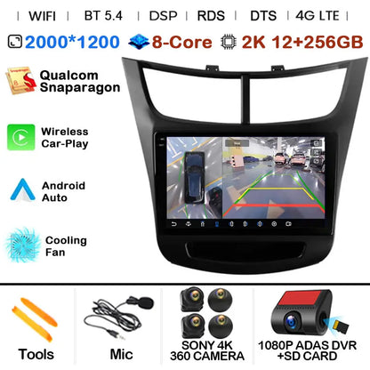 For Chevrolet Sail aveo 2015 2016 2017 2018 2019 2020 2022 carplay Android 15 DSP 2 din 4G NET Car Radio Multimedia Video Player