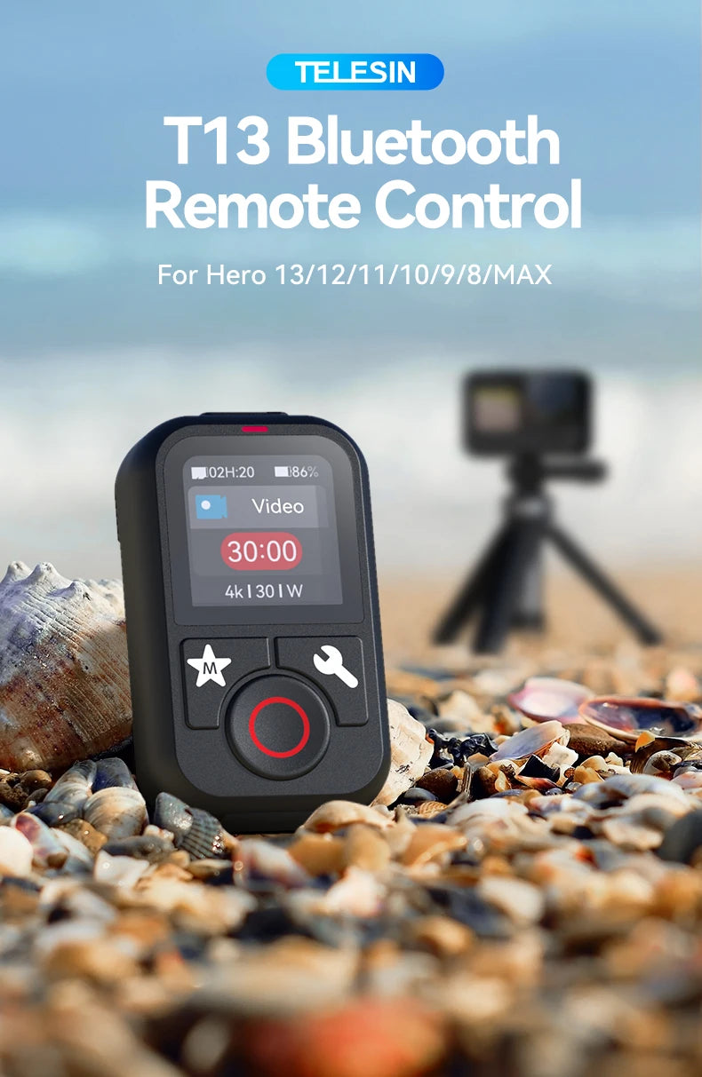 TELESIN Waterproof Bluetooth Remote Control For GoPro Hero 13 12 11 10 9 8 Max With Wrist Strap For Action Camera Accessories