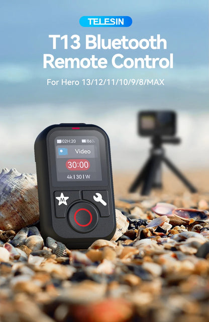 TELESIN Waterproof Bluetooth Remote Control For GoPro Hero 13 12 11 10 9 8 Max With Wrist Strap For Action Camera Accessories