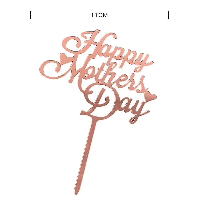 New Happy Mother's Day Birthday Cake Topper Gold High-grade Acrylic MOM Party Cake Toppers Mother's Day Gifts Dessert Decoration