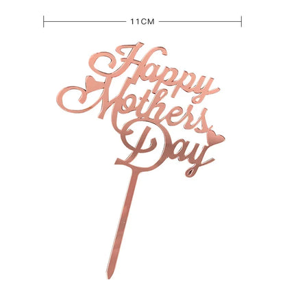New Happy Mother's Day Birthday Cake Topper Gold High-grade Acrylic MOM Party Cake Toppers Mother's Day Gifts Dessert Decoration