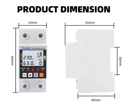 63A TUYA  WiFi Smart Earth Leakage Over Under Voltage Protector Relay Device Switch Breaker Energy Power kWh Meter Smart Life