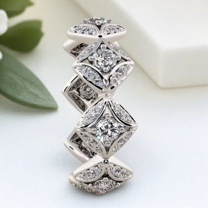 Geometric White Zircon Round Stone Rings For Women Silver Color Engagement Pormise Band Bridal Wedding Jewelry Mother's Day Gift
