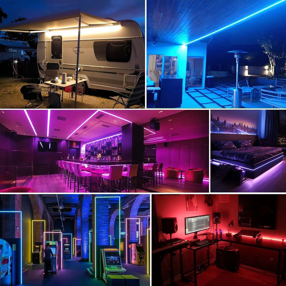 5M 10M 20M COB RGBW RGBWW LED Strip 24V Flexible Color Changing Dimmable Room Liner Light Home Decor 2.4G RF Remote Control Kit