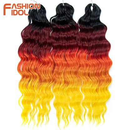 FASHION IDOL 24Inch Crochet Hair Synthetic Water Wave Braiding Hair Extensions Ombre Rainbow color Fake Hair Deep Wave Curl Hair