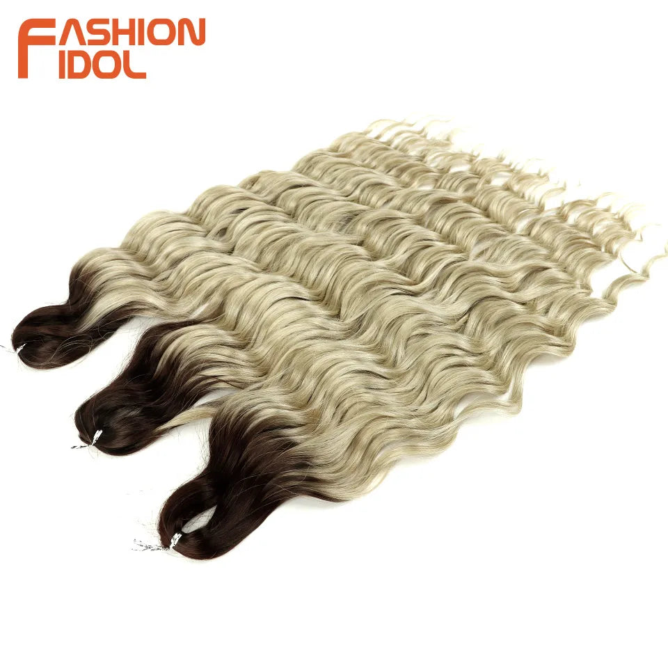 FASHION IDOL 24Inch Crochet Hair Synthetic Water Wave Braiding Hair Extensions Ombre Rainbow color Fake Hair Deep Wave Curl Hair
