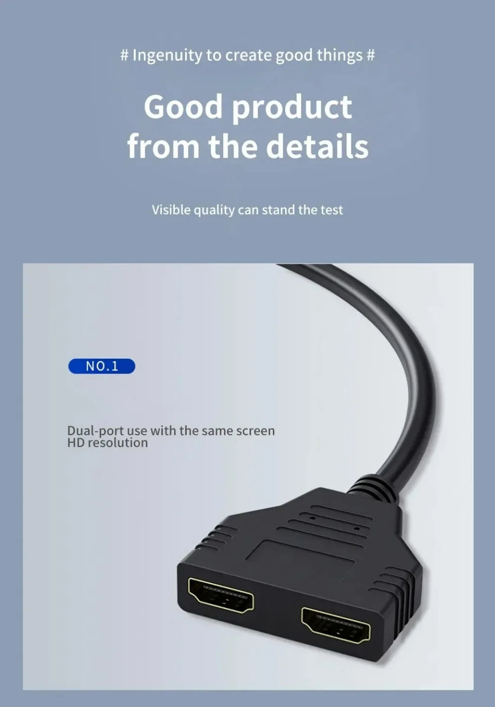1 in 2 Splitter HD Male To 2 Female Cable 1080P HDTV Splitter Adapter Male To 2 Female Head Adapter HDTV Conversion Cable 30CM
