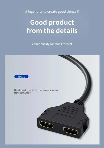 1 in 2 Splitter HD Male To 2 Female Cable 1080P HDTV Splitter Adapter Male To 2 Female Head Adapter HDTV Conversion Cable 30CM