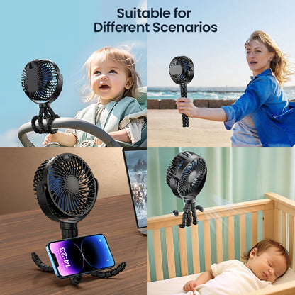 TOPK 5000mah Stroller Portable Mini Fan USB Rechargeable Outdoor Electric Fan 4 gear Speed 360°Degree Rotata & Digital Display